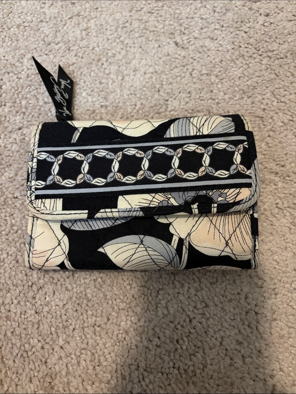 Vera Bradley Black Cream Floral Quilted Fold Wallet